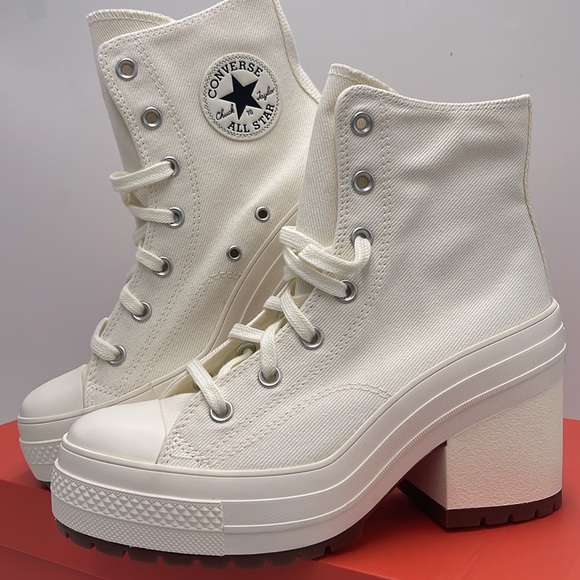 Converse WMNS CHUCK 70 DE LUXE HEEL HI EGRET/EGRET/BLACK A05348C Platform Snkrs - Picture 10 of 16